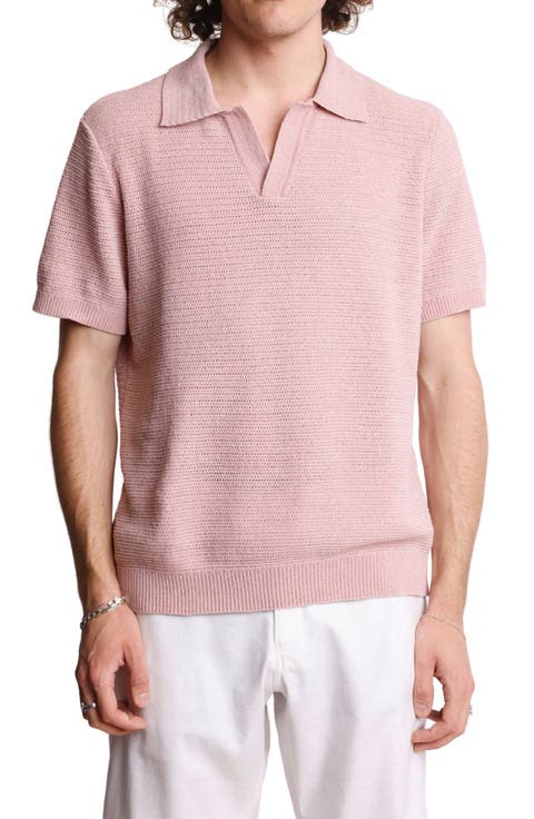 Open Knit Johnny Collar Polo