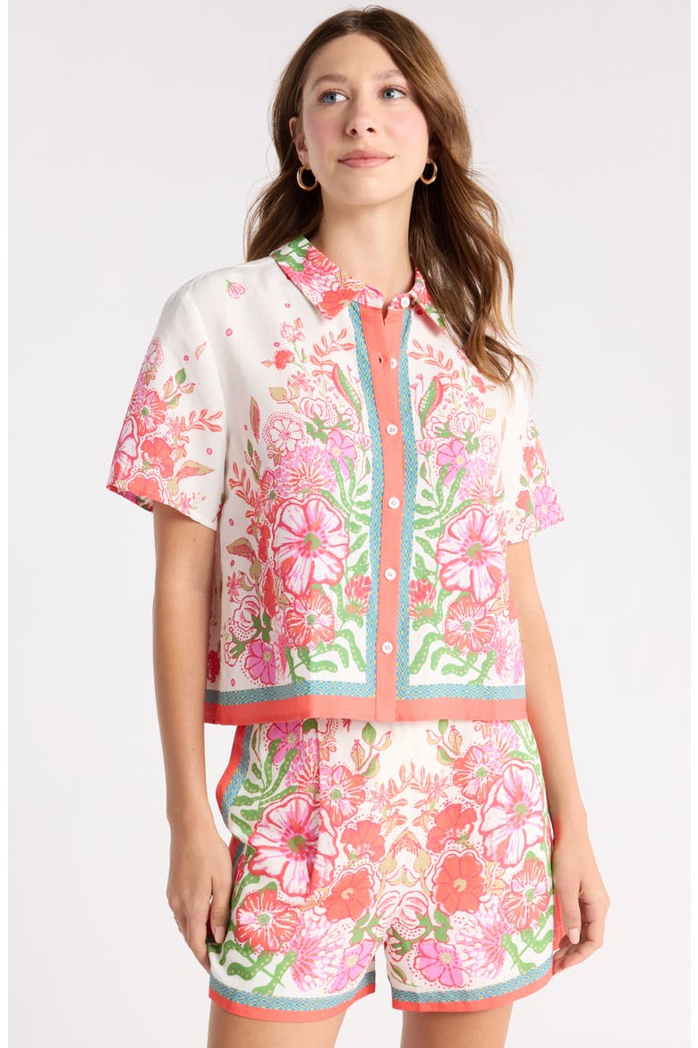 Short Sleeve Floral Camp Shirt, Main, color, IVORY-PINK FLORAL