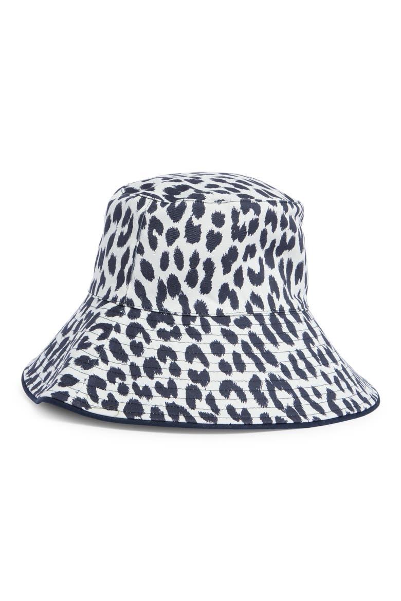 modern leopard print bucket hat, Alternate, color, CREAM/ NAVY