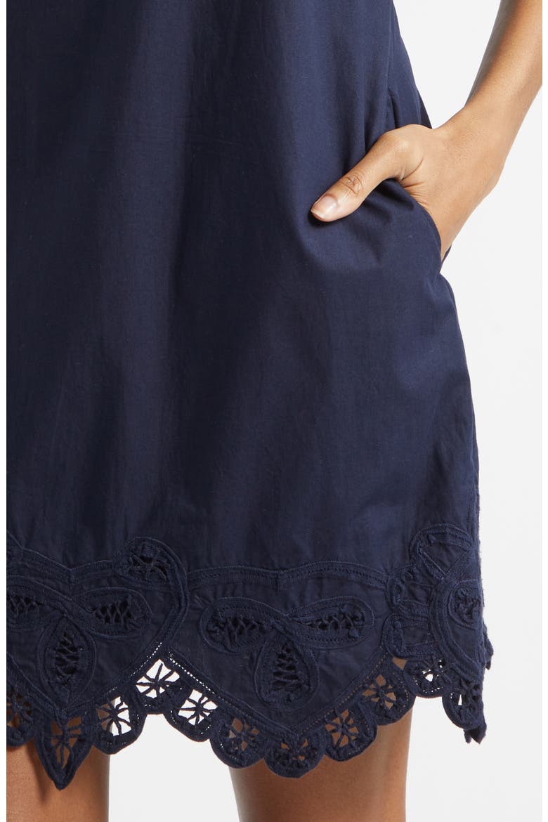 Shanice Embroidered Detail Linen Blend Dress, Alternate, color, NAVY