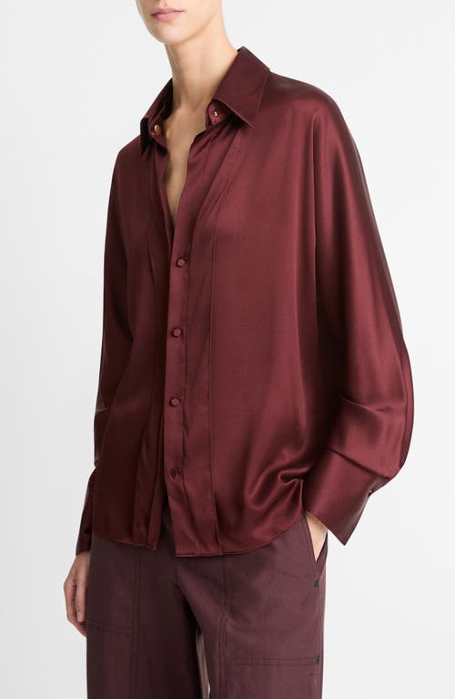 Vince Silk Button-up Shirt With Detachable Collar In Burgundy