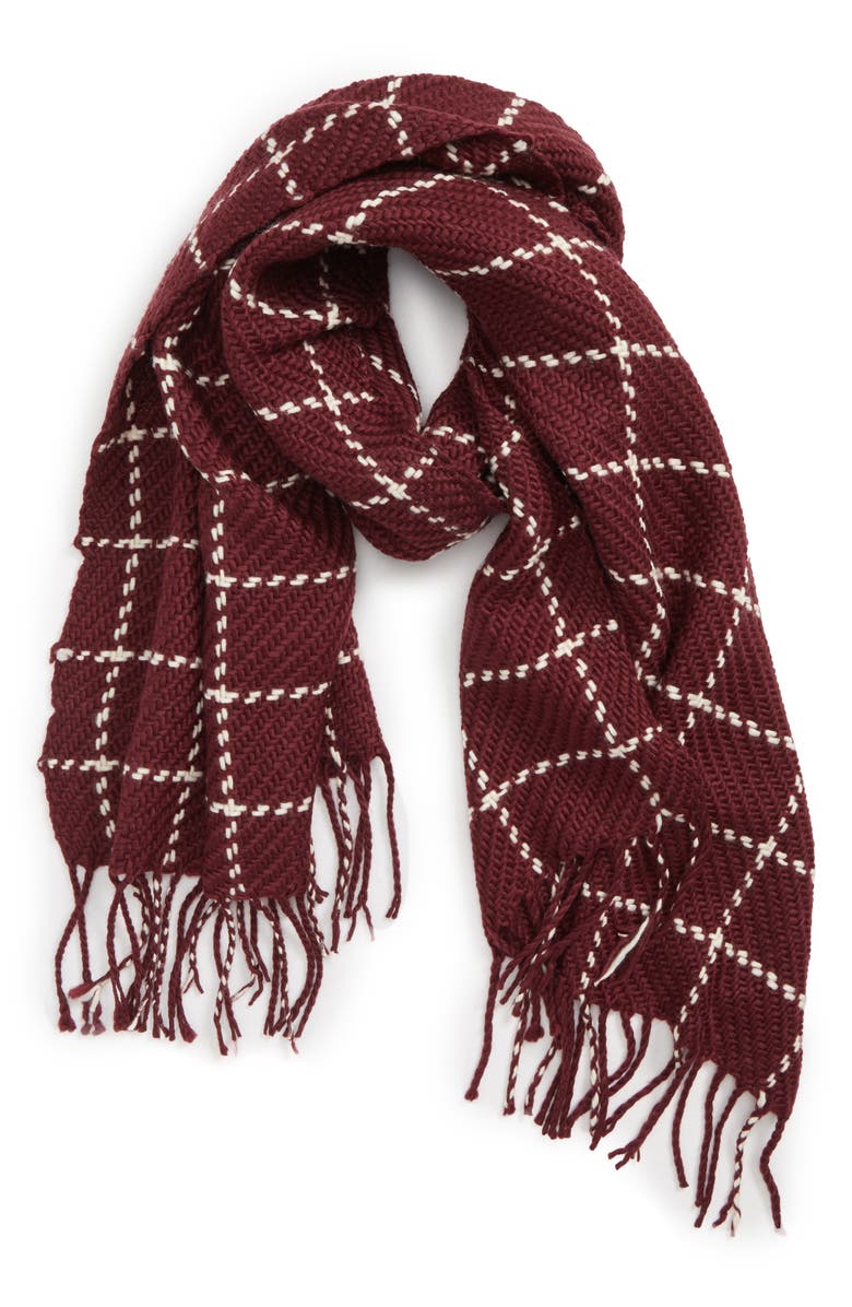 SAACHI Grid Plaid Fringe Scarf, Main, color, 
