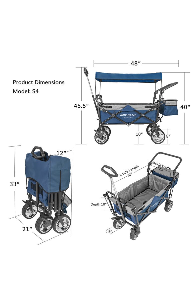 WonderFold Push & Pull Outdoor Folding Wagon with Canopy - Blue, Alternate, color, Navy
