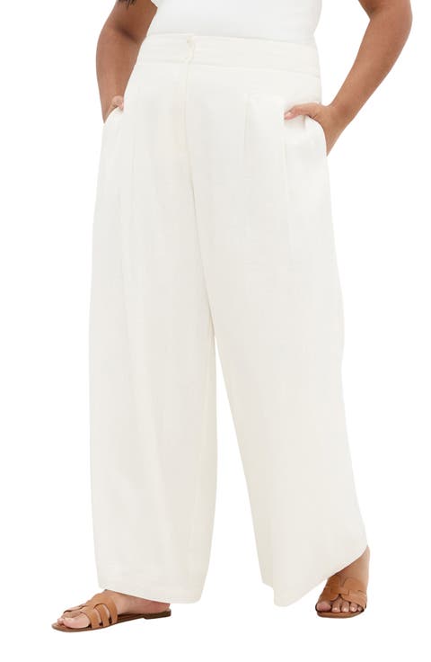 Abbie Wide Leg Linen Blend Pants (Plus)