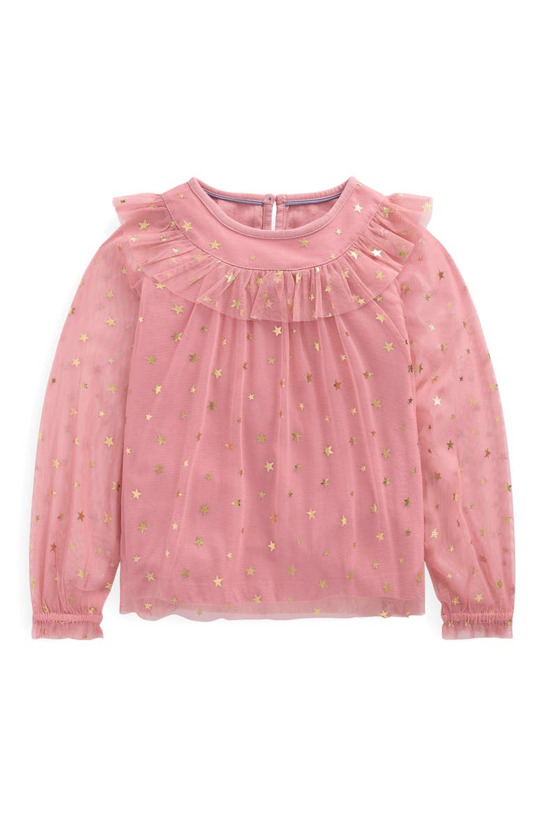 Kids' Foil Star Tulle Top, Main, color, ALMOND PINK STARS