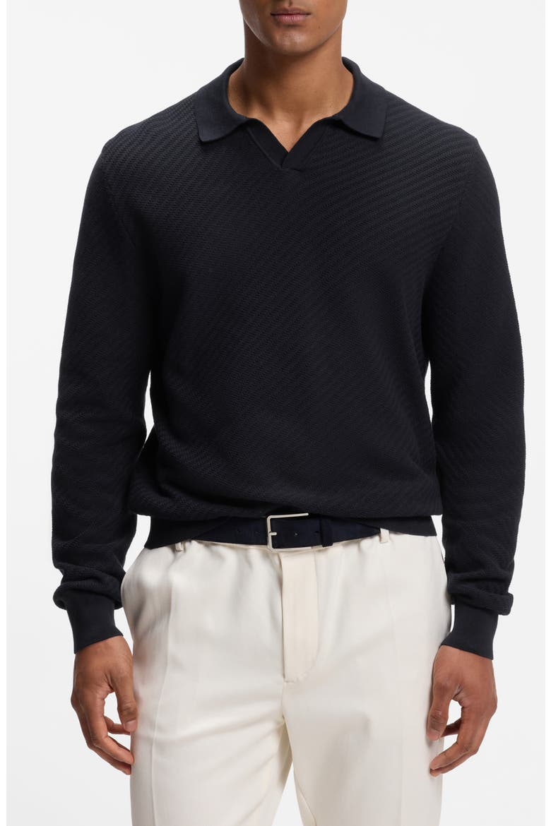 H-Lomarino Long Sleeve Cotton Polo, Main, color, DARK BLUE