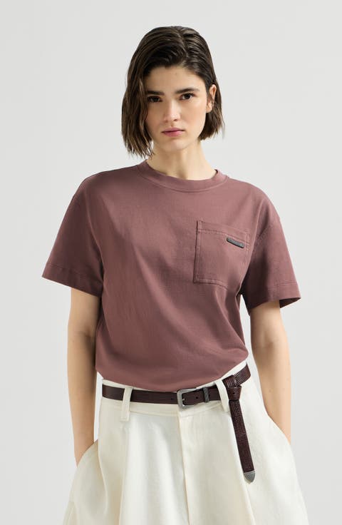 Cotton jersey T-shirt with shiny tab