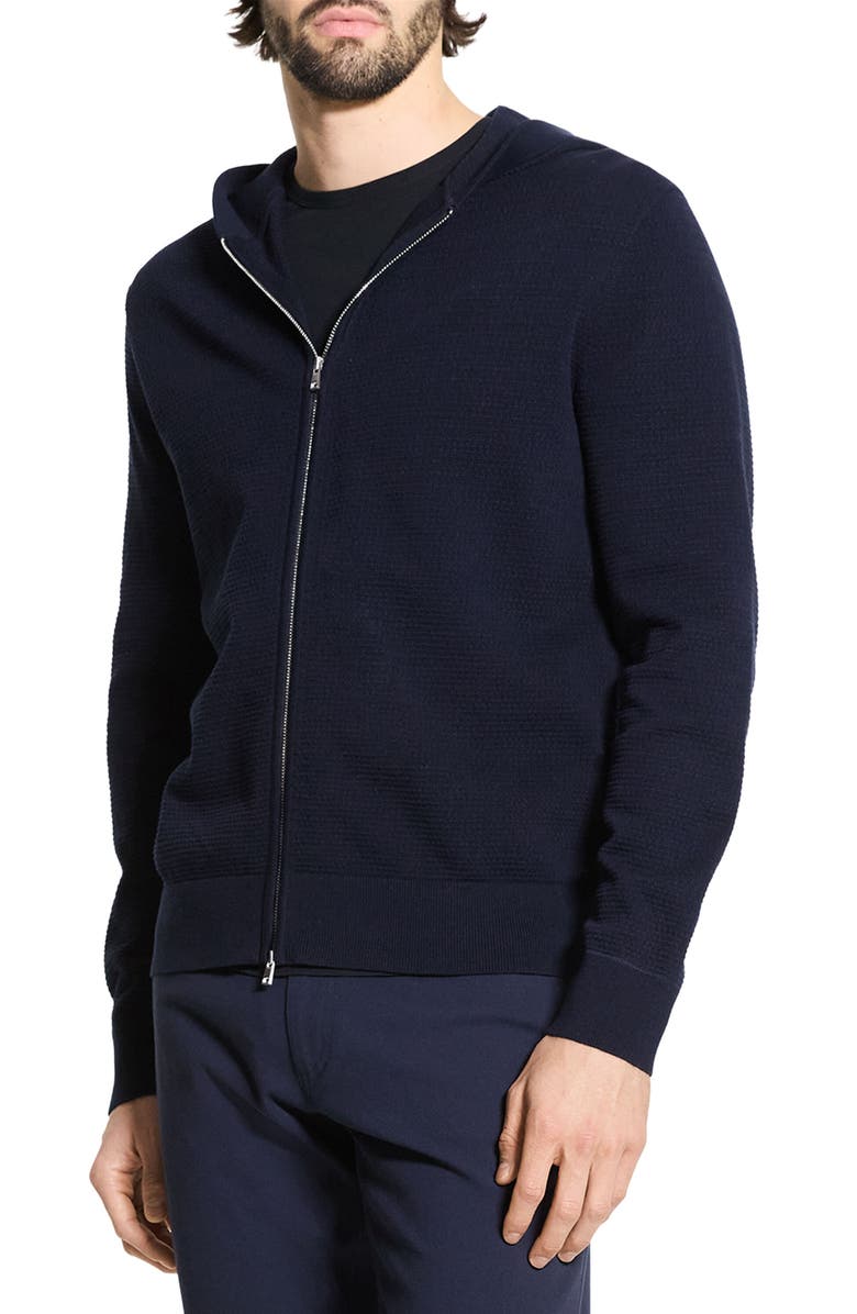 Theory Myhlo Perforated Waffle Cotton Zip Hoodie, Alternate, color, Baltic