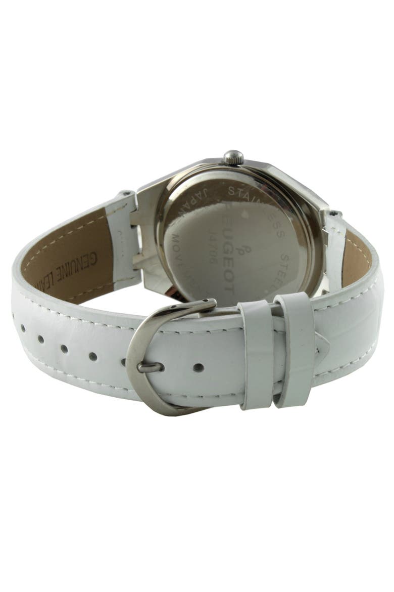 Hexagonal Crystal Bezel Leather Watch- 37MM, Alternate, color, White