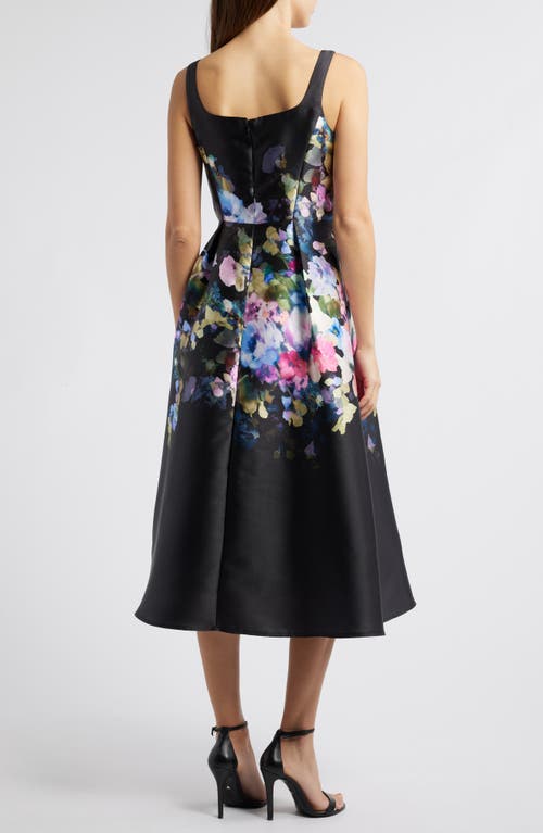 Julia Jordan Printed Mikado Midi Dress In Black Multi
