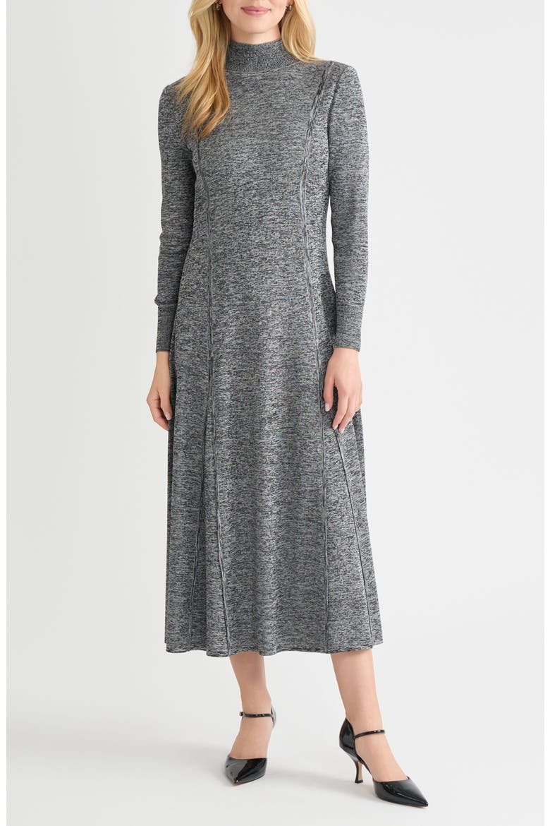 Mélange Long Sleeve A-Line Knit Maxi Dress, Main, color, BLACK/ NEW IVORY