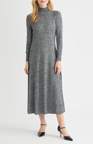 Misook Mélange Long Sleeve A-Line Knit Maxi Dress