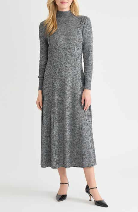 Mélange Long Sleeve A-Line Knit Maxi Dress