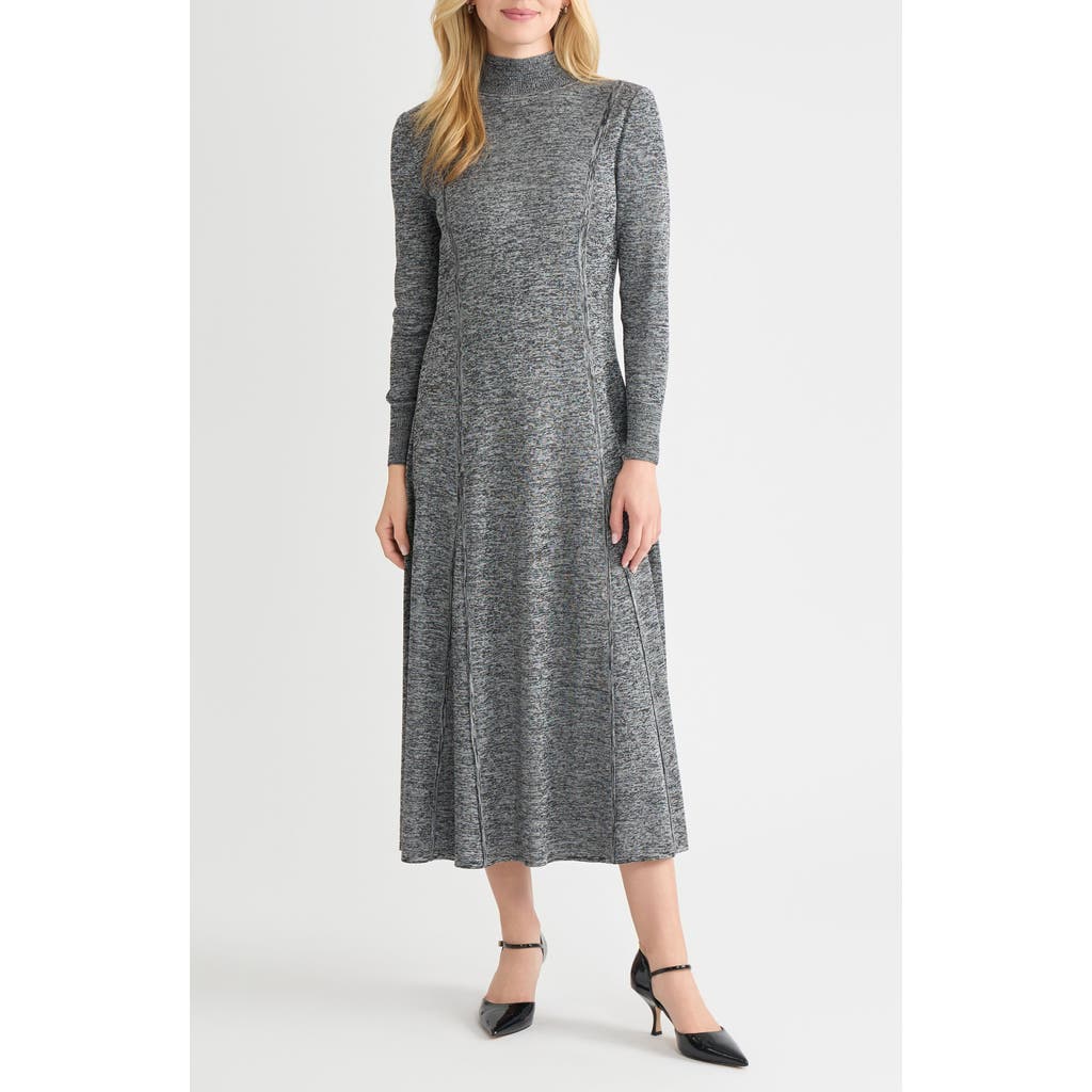 Misook Mélange Long Sleeve A-line Knit Maxi Dress In Gray