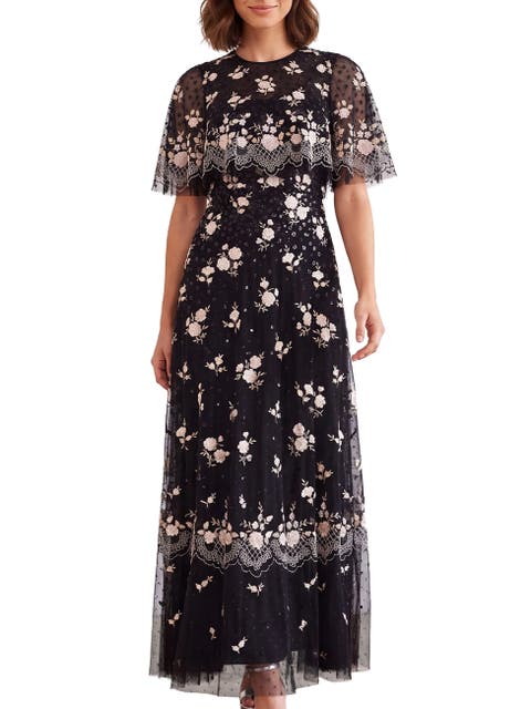 Henrietta Embroidered Scallop Cape Dress