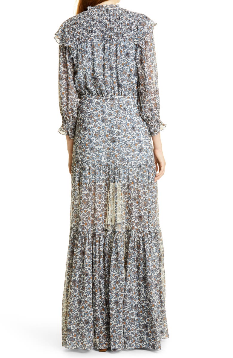 Veronica Beard Nitza Floral Long Sleeve Silk Maxi Dress, Alternate, color,