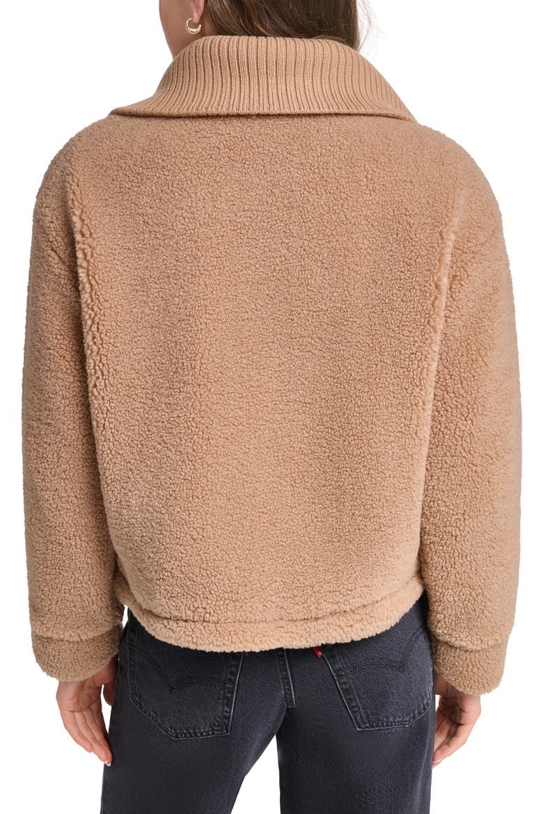 Floral Print Faux Shearling Bomber Jacket, Alternate, color, CHESTNUT