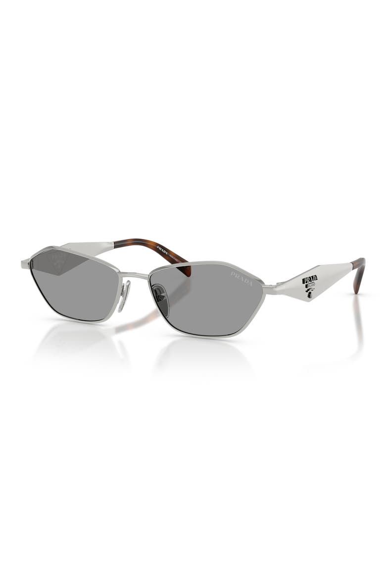 57mm Irregular Sunglasses, Alternate, color, SILVER / GREY
