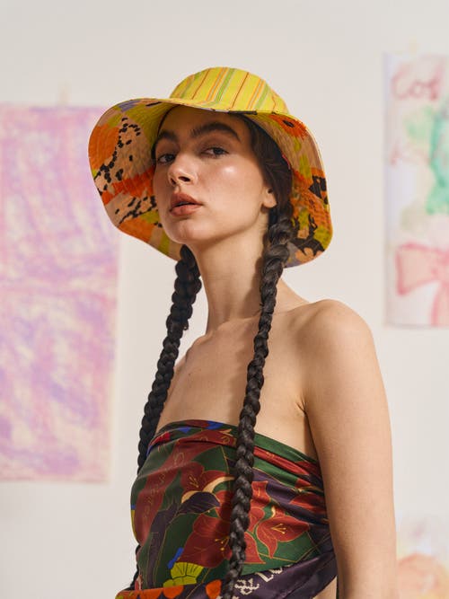 Lost Pattern Nyc Frida X Lost Pattern "frida's Garden" Cotton Reversible Sun Hat In Neutral