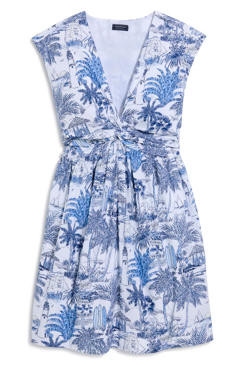 Tasha Tropical Toile Twist Dress, Main, color, WHITE CAP/ BLUE