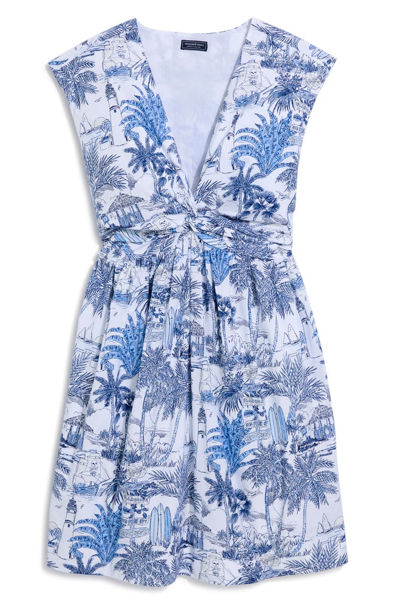 vineyard vines Tasha Tropical Toile Twist Dress, Main, color, White Cap/ Blue