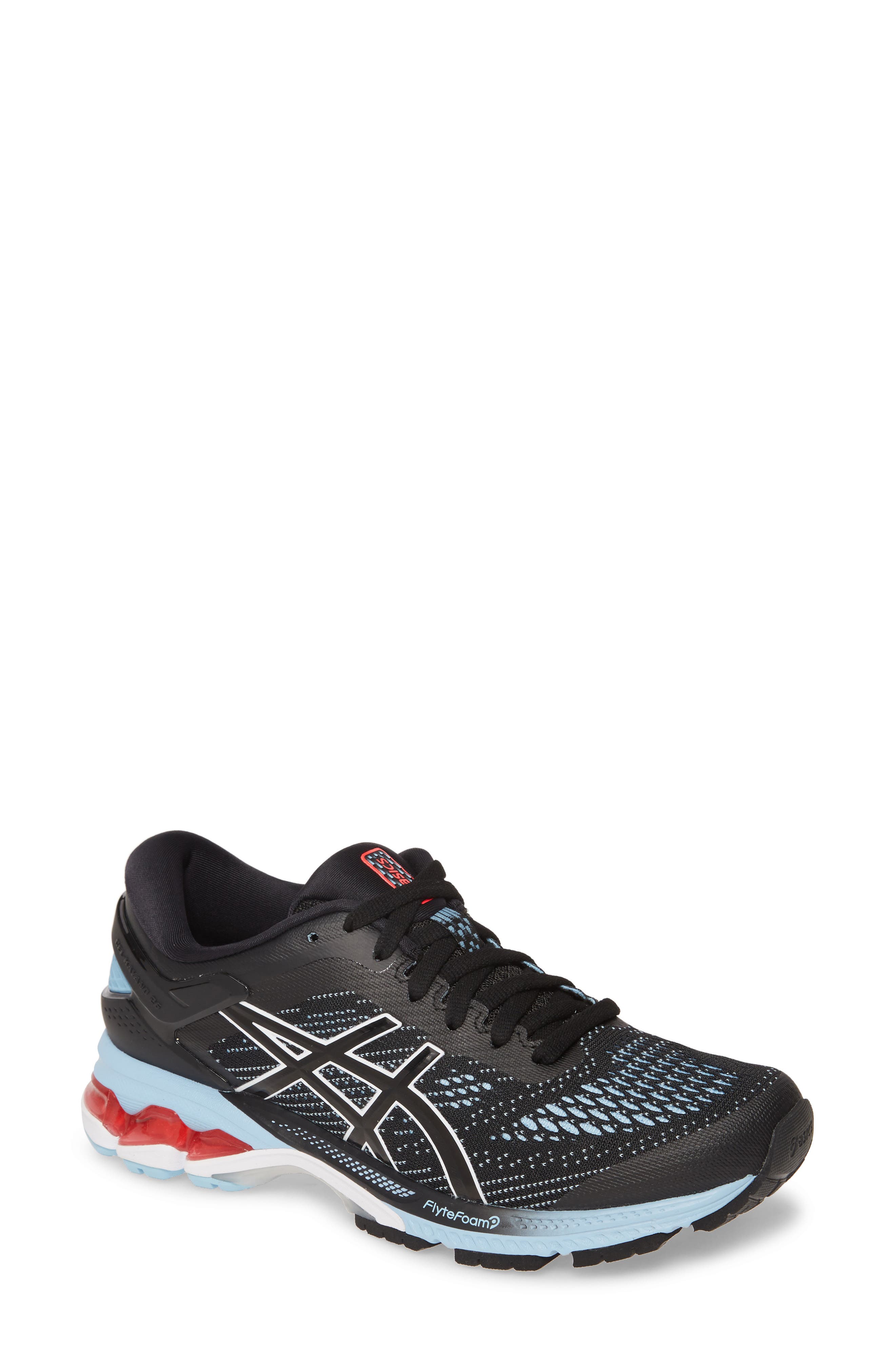 GEL-KAYANO® 26 Water Repellent Running Shoe, Main, color, BLACK/ HERITAGE BLUE
