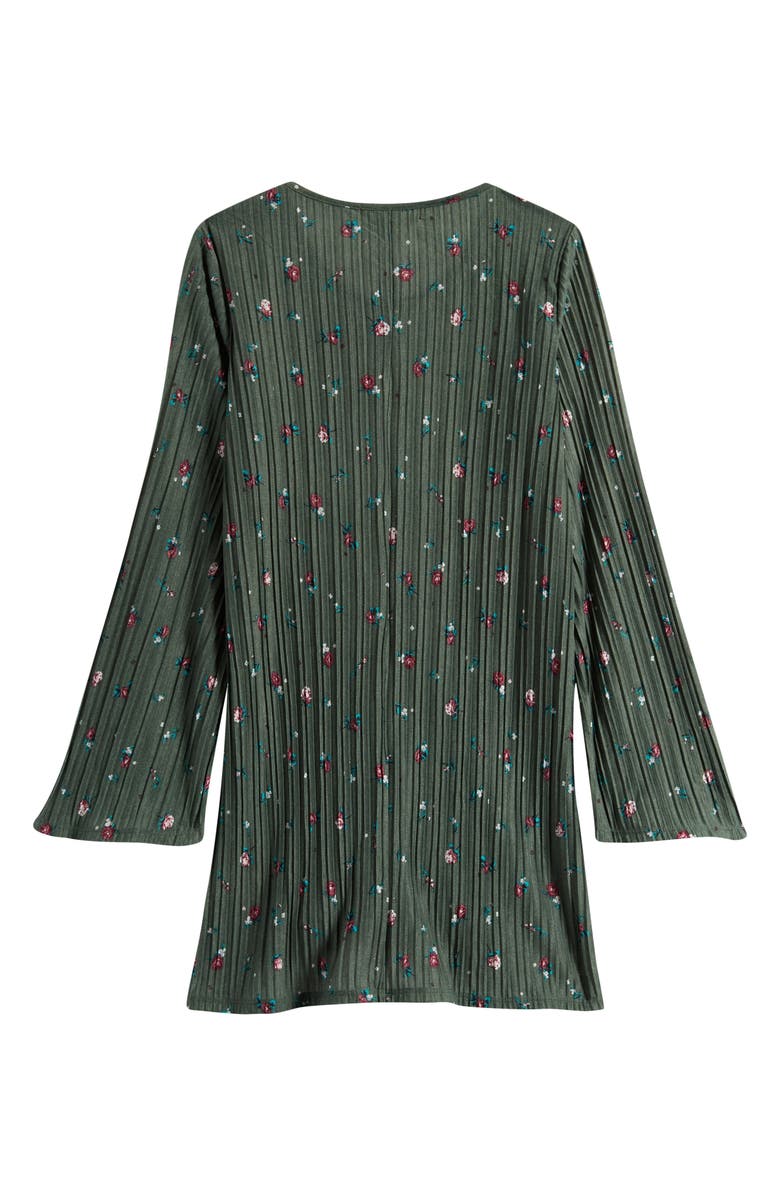 Love, Fire Kids' Floral Plissé Long Sleeve Dress, Alternate, color, Olive Print