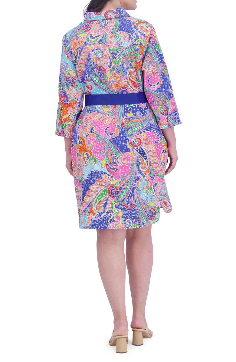 Foxcroft Rocca Paisley Belted Three-Quarter Sleeve Cotton Shirtdress, Alternate, color,