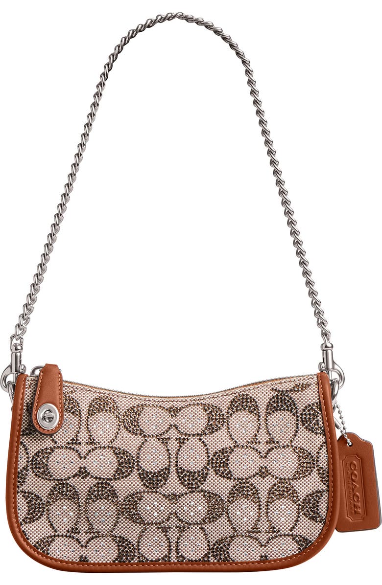 COACH Swinger Crystal Signature Jacquard & Leather Shoulder Bag, Main, color, Lh/Burnished Amber