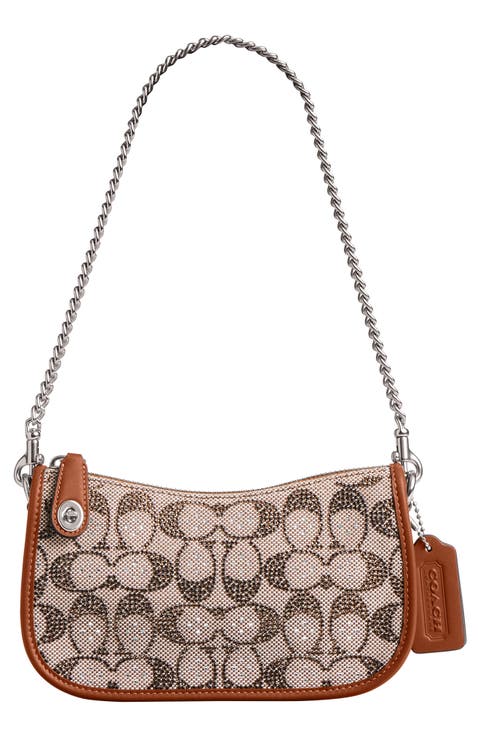 Swinger Crystal Signature Jacquard & Leather Shoulder Bag
