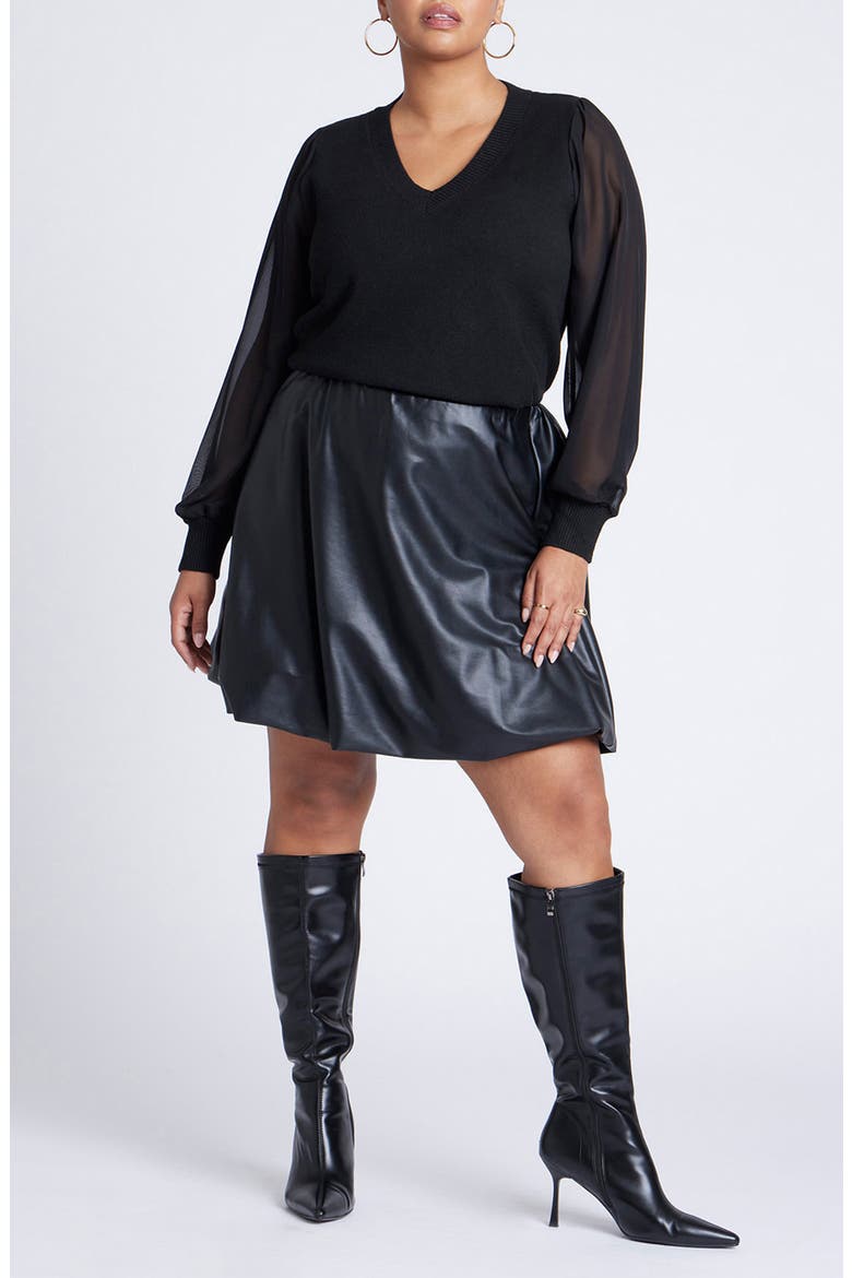 Sheer Sleeve V-Neck Sweater, Alternate, color, BLACK ONYX