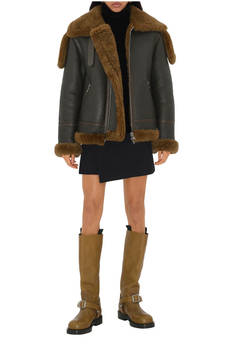 Burberry Shearling Aviator Jacket, Main, color, Otter