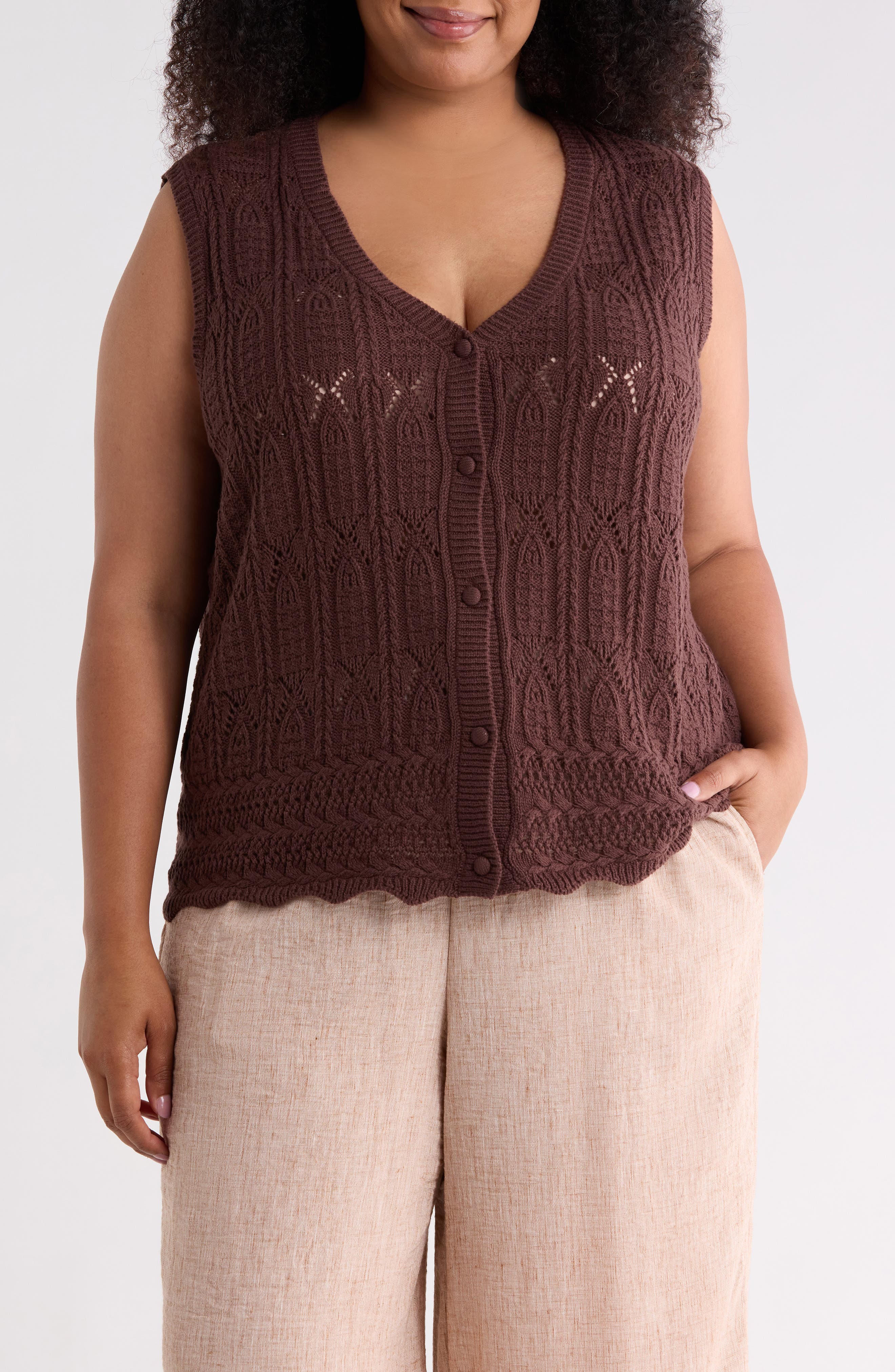 T Tahari Open Stitch Sweater Vest