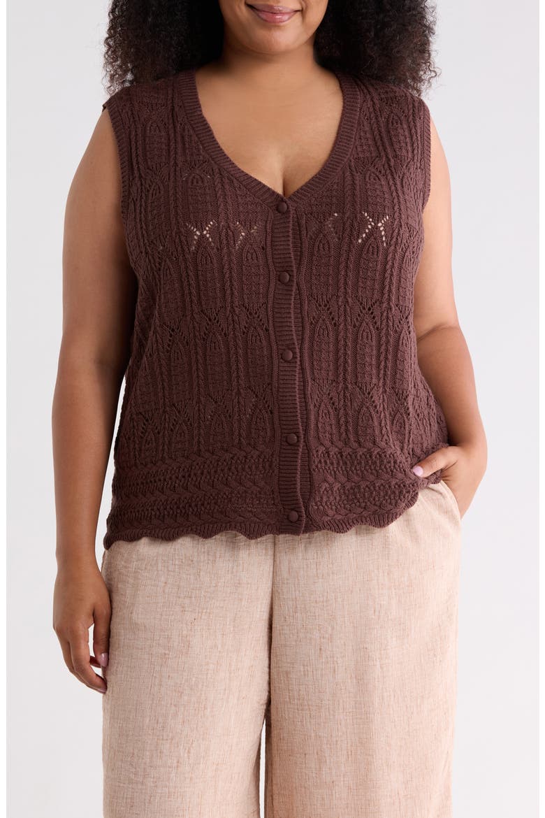 Open Stitch Sweater Vest, Main, color, COCOA BEAN