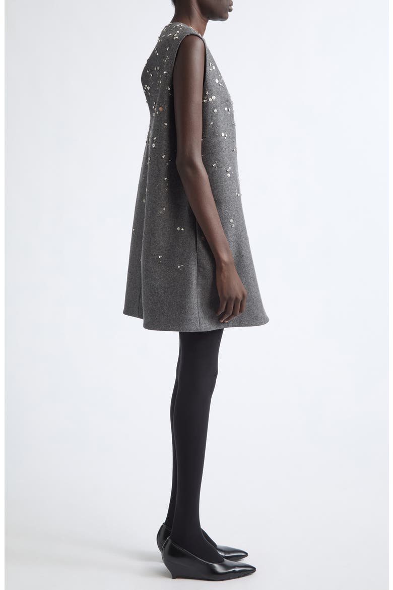 Beaded Sleeveless Wool Shift Minidress, Alternate, color, LAVA STONE