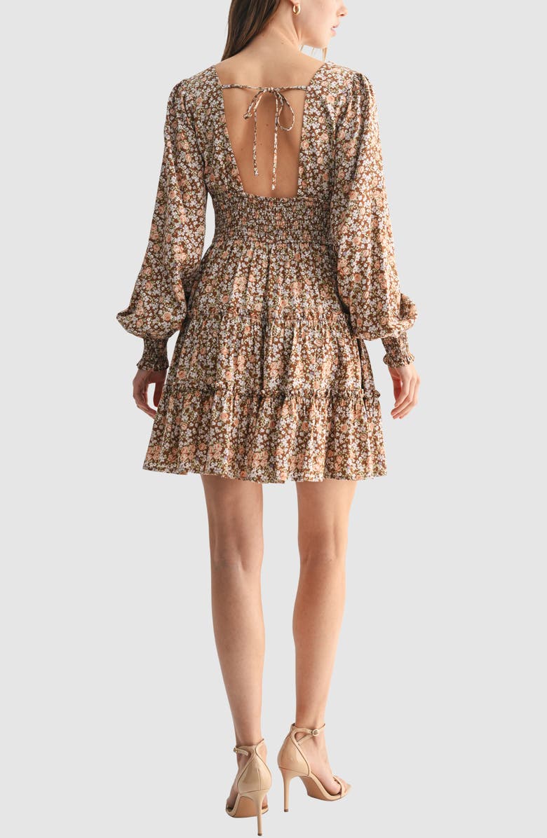 Lush Long Sleeve Ruffle Minidress, Alternate, color, Brown Floral
