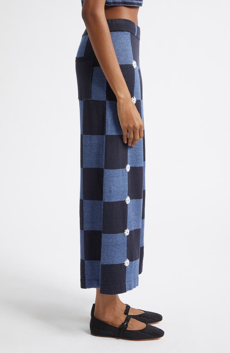 YanYan Daisy Intarsia Check Linen Blend Wide Leg Pants, Alternate, color, Denim