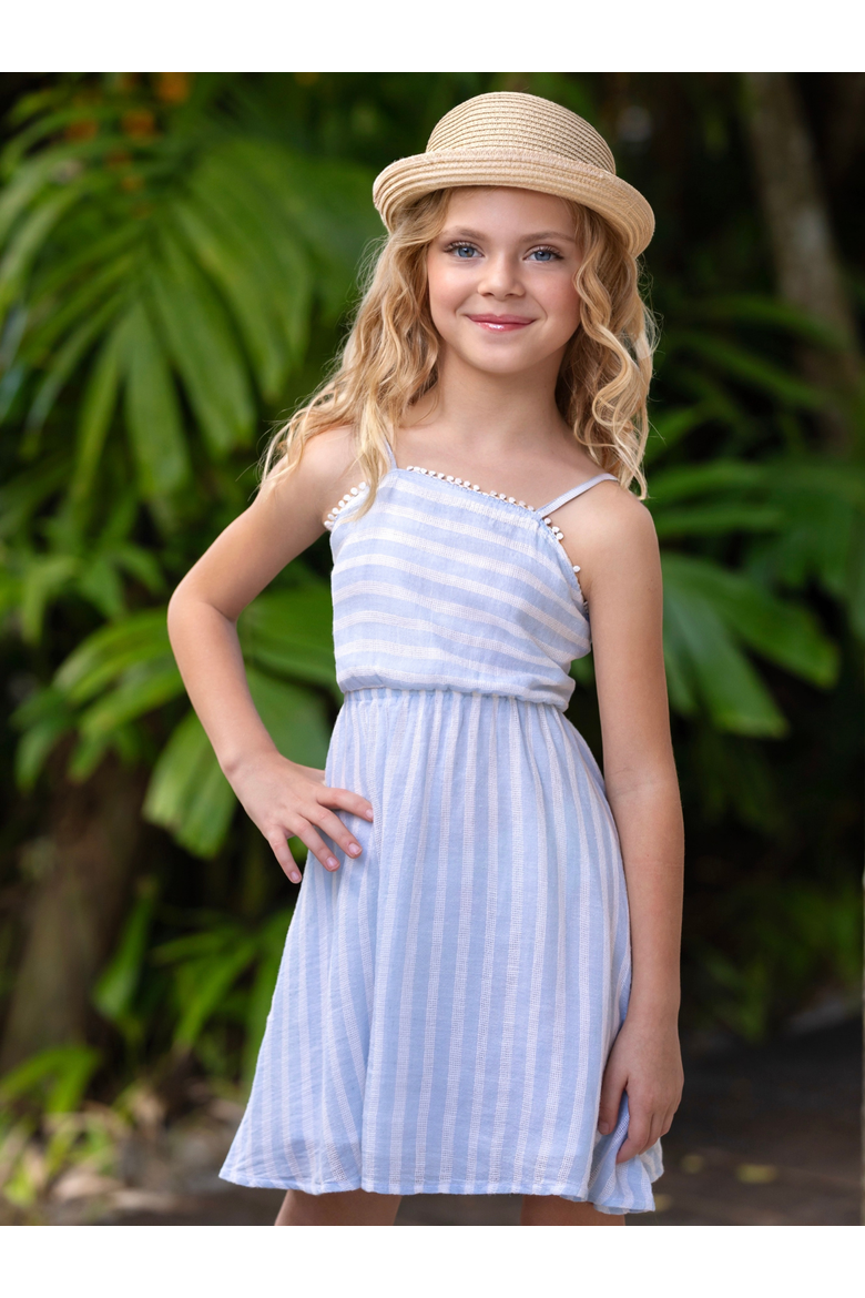 Coastal Blue Stripe Cotton Sundress, Alternate, color, Blue