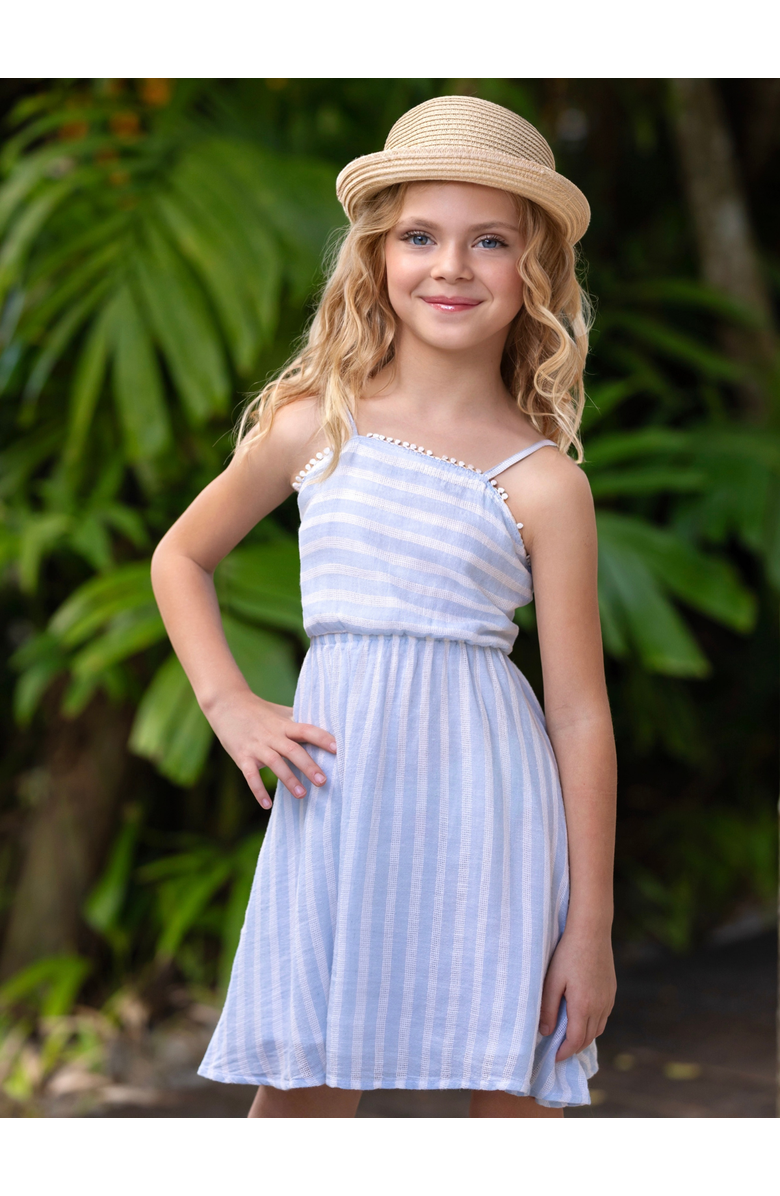 Mia Belle Girls Coastal Blue Stripe Cotton Sundress, Alternate, color, Blue