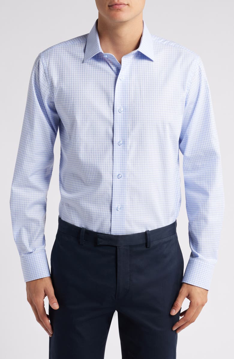 Lorenzo Uomo Trim Fit Textured Check Cotton Dress Shirt, Main, color, Light Blue