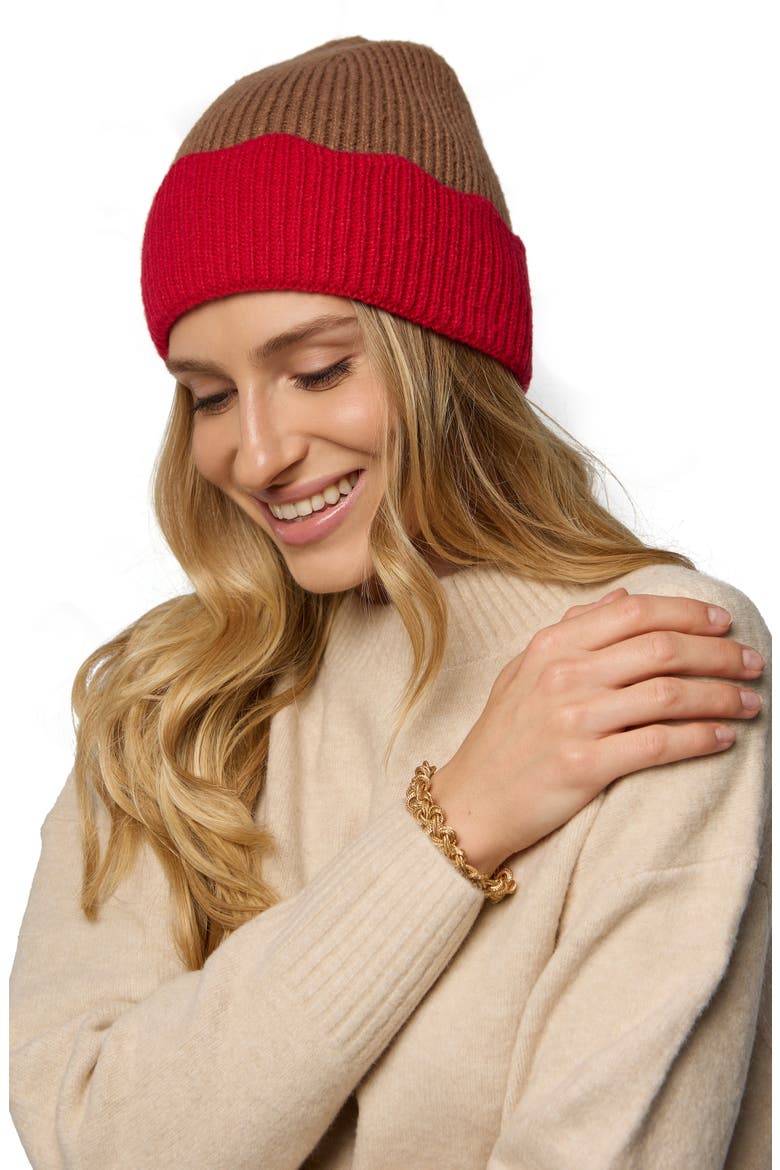 Scallop Trim Beanie, Alternate, color, BROWN