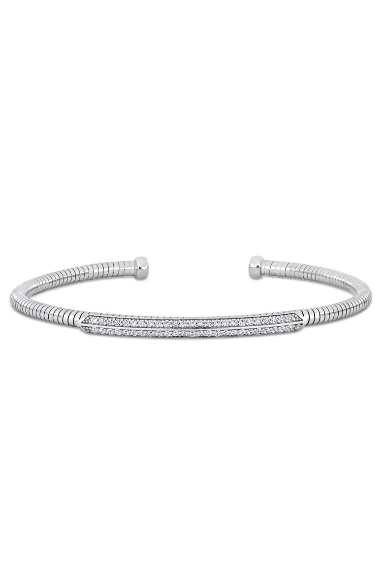 Julianna B. Cubic Zirconia Omega Bar Bangle Bracelet, Main, color, 
