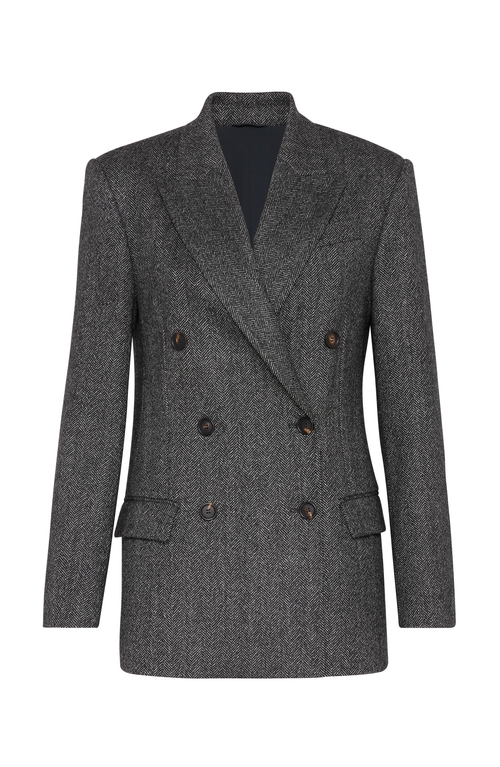 Brunello Cucinelli Women's 'chevron Wool Carded Techno Jacket' In Black