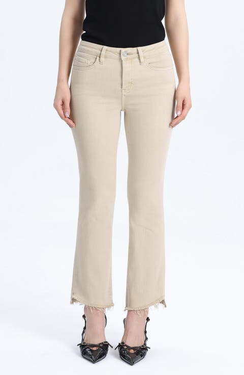 Frayed Step Hem Mid Rise Ankle Bootcut Jeans