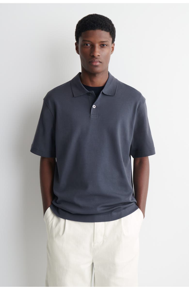 COS Interlock Cotton Polo Shirt, Main, color, Dark Gray