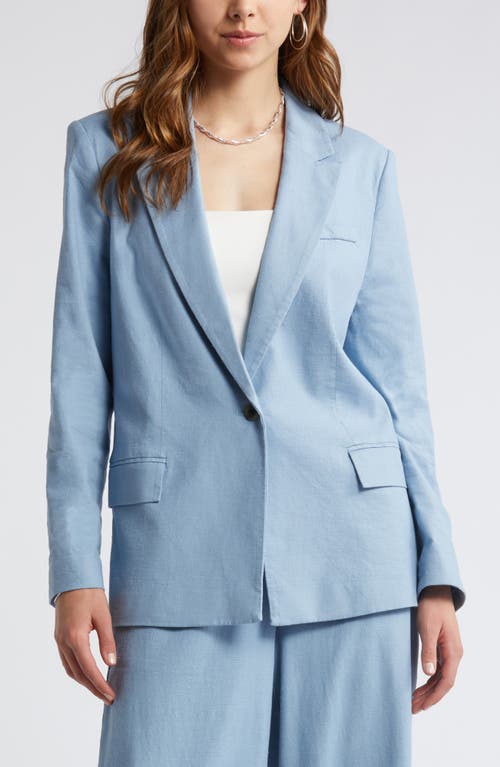 Open Edit Linen Blend Blazer In Blue Chambray