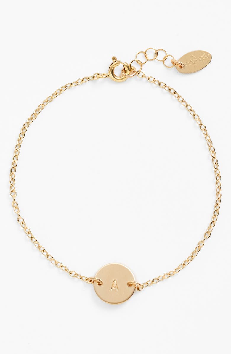 Nashelle Initial Mini Disc Bracelet, Main, color, 14K Gold Fill A