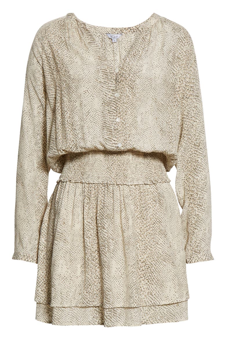Jasmine Smocked Waist Long Sleeve Dress, Alternate, color, CREAM SNAKESKIN