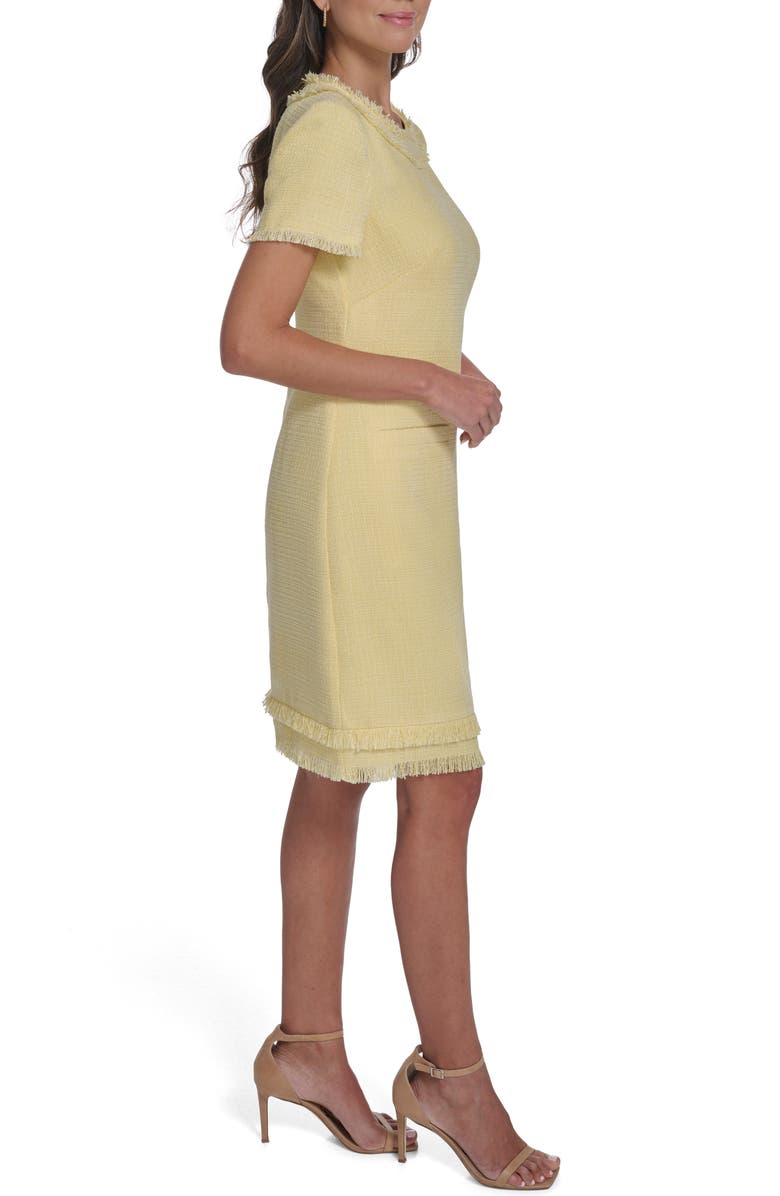 Eliza J Fringe Detail Tweed A-Line Dress, Alternate, color, Butter