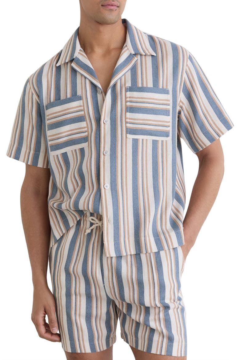 Celeste Striped Camp Shirt, Main, color, BLUE/ ECRU